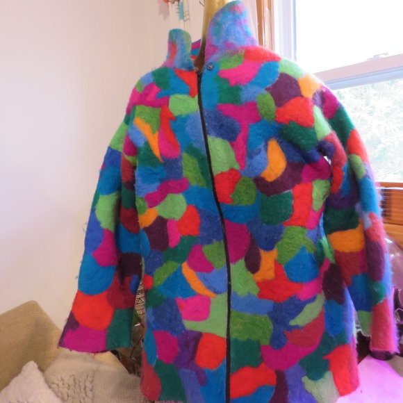 Vintage felted patchwork multicoloured April Cornell coat- stand out from crowd! - Picture 12 of 14